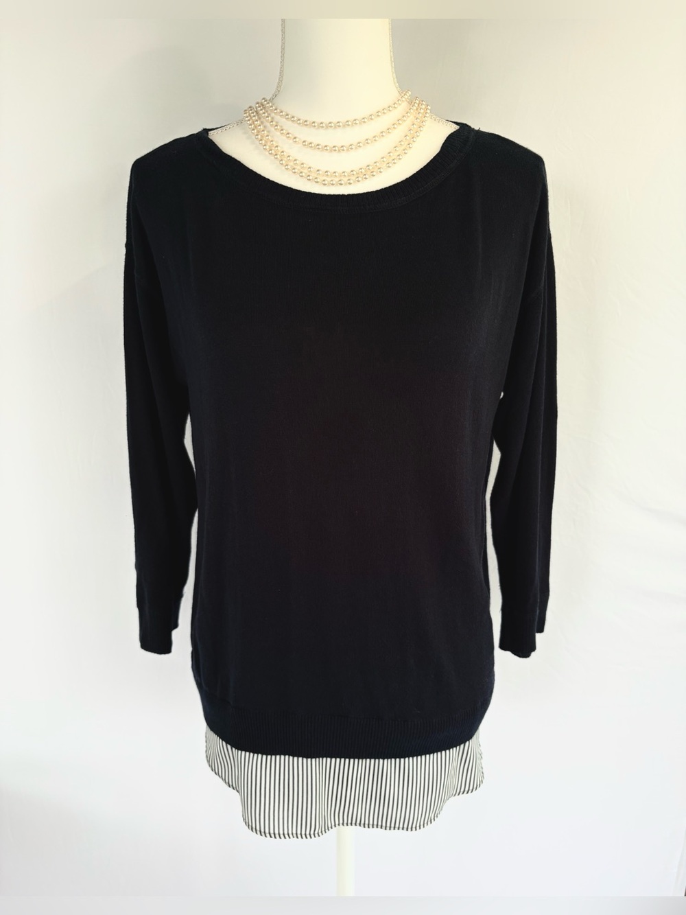 Market & Spruce Split Back Striped Hem Mixed Media Sweater S - PRICED TO MOVE